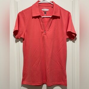 Pebble Beach Vibrant Coral Women’s Sz Small Golf Athletic V-Neck Polo Shirt